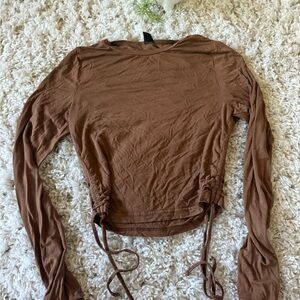 Stylish Brown Long Sleeve Women's Crop summer Top